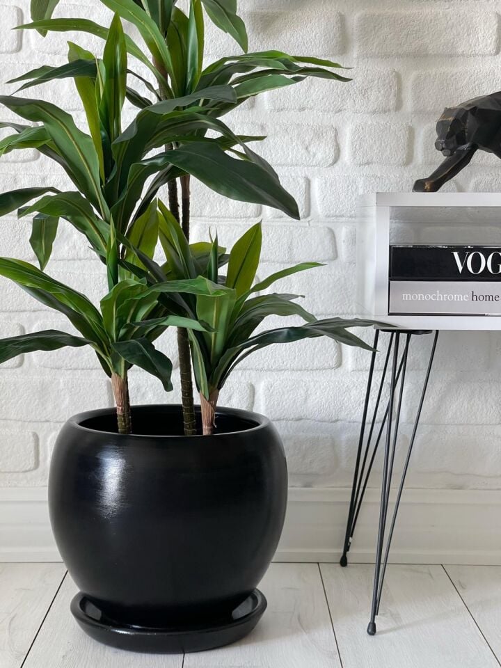 Küre Saksı Tabaklı-Siyah