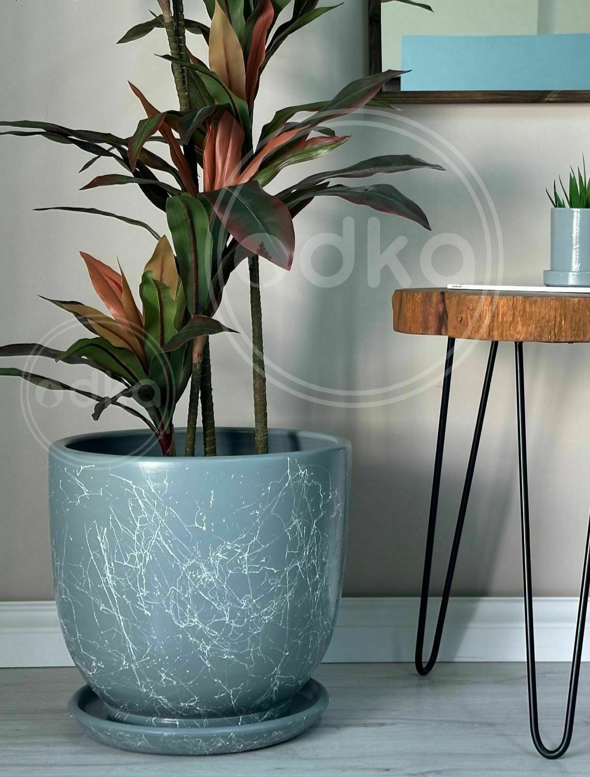 10 Lt Saksı Klasik Saksı Tabaklı Yükseklik 23cm Çap 25cm Füme Mermer Desenli