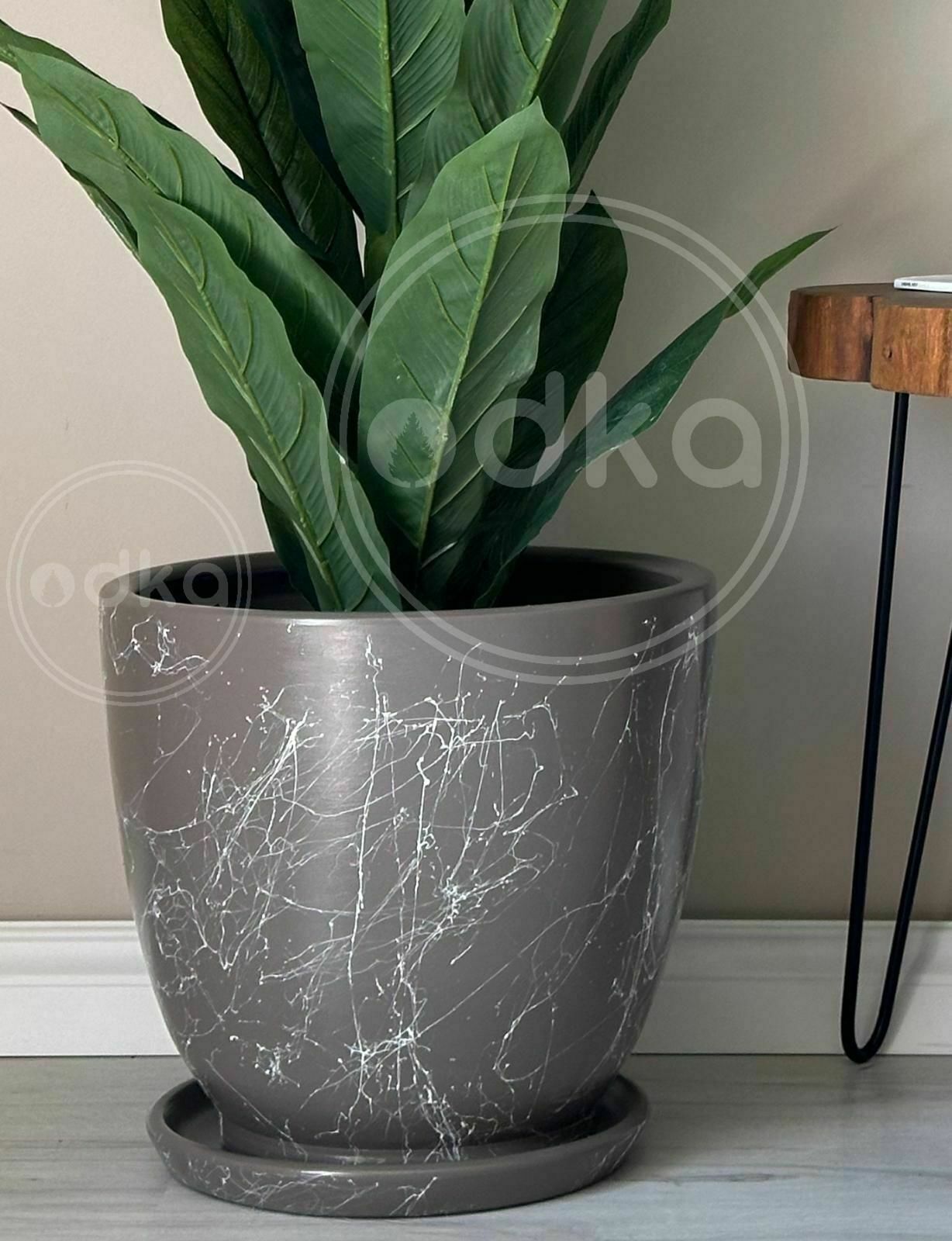 10 Lt Saksı Klasik Saksı Tabaklı Yükseklik 23cm Çap 25cm Vizon Mermer Desenli