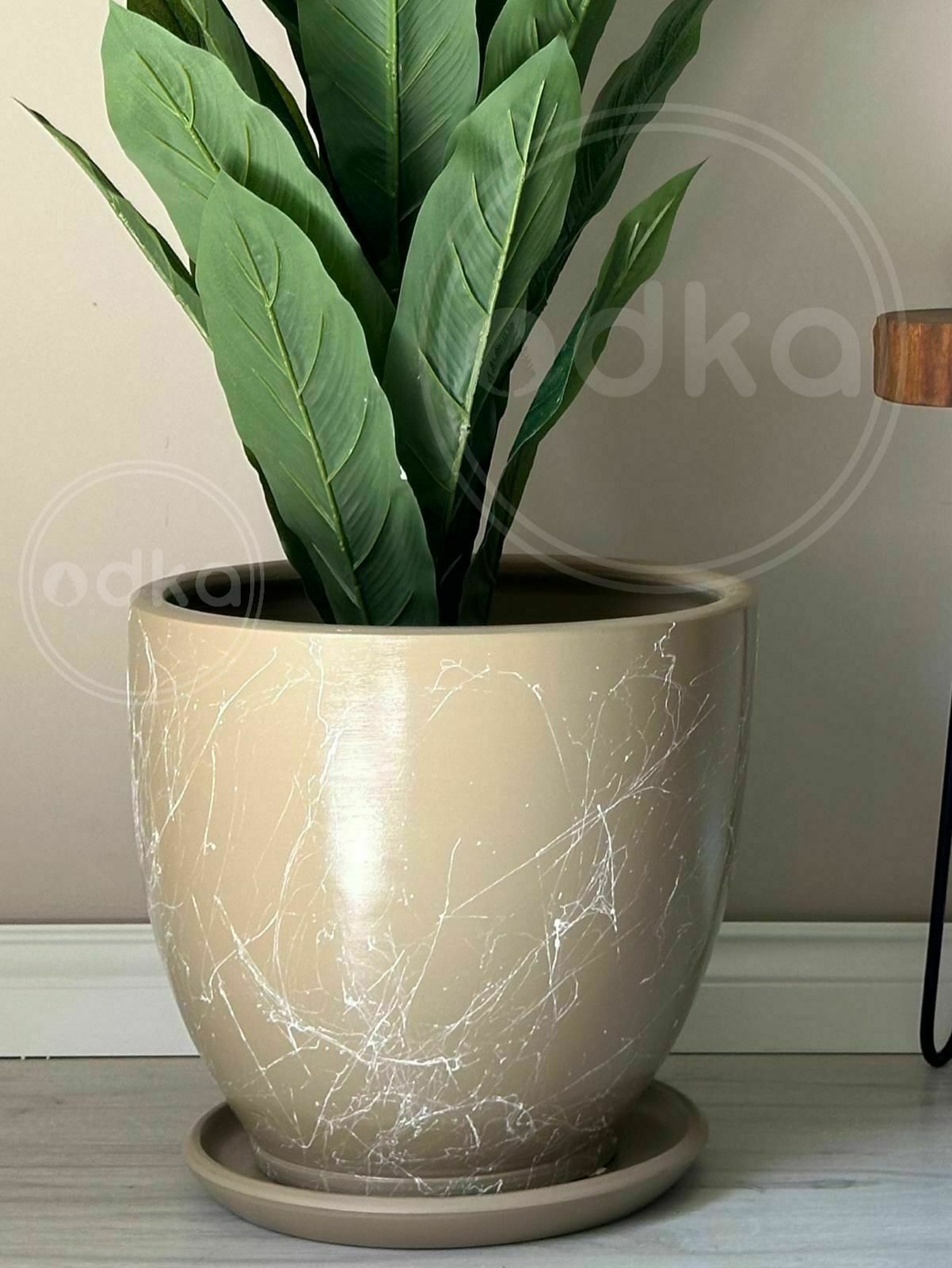 10 Lt Saksı Klasik Saksı Tabaklı Yükseklik 23cm Çap 25cm Bej Mermer Desenli