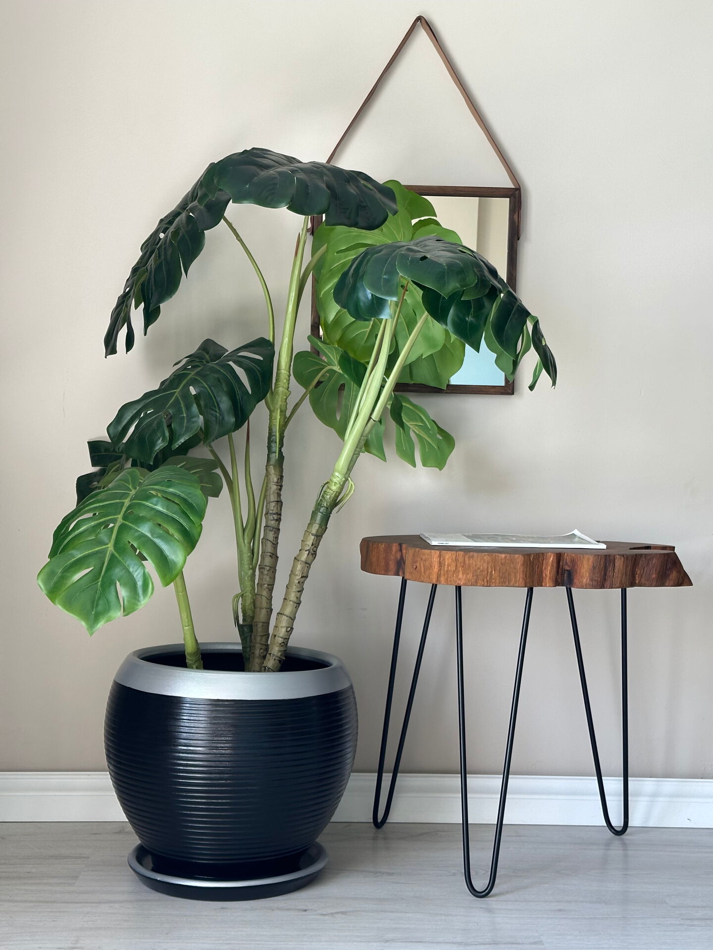 Küre Saksı Tabaklı-Çizgili Siyah Gümüş