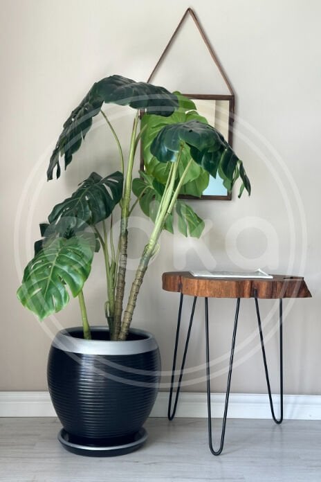 Küre Saksı-Çizgili Siyah Gümüş