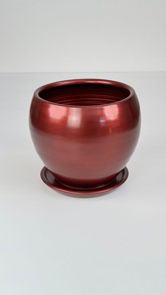 Küre Saksı Tabaklı Yükseklik:27cm Çap:27cm Bordo