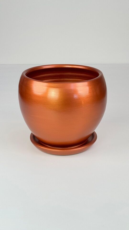 Küre Saksı Tabaklı Yükseklik:27cm Çap:27cm Bakır