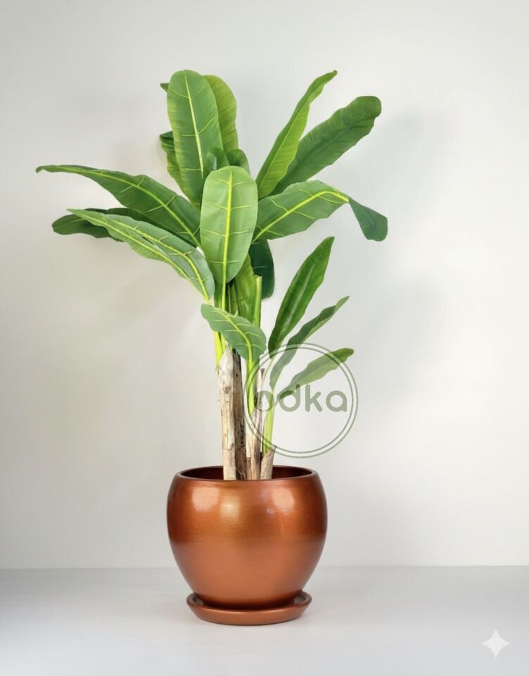 Küre Saksı Tabaklı Yükseklik:27cm Çap:27cm Bakır