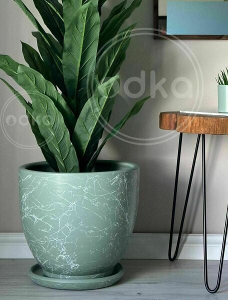 10 Lt Saksı Klasik Saksı Tabaklı Yükseklik 23cm Çap 25cm Mint Yeşili Mermer Desenli