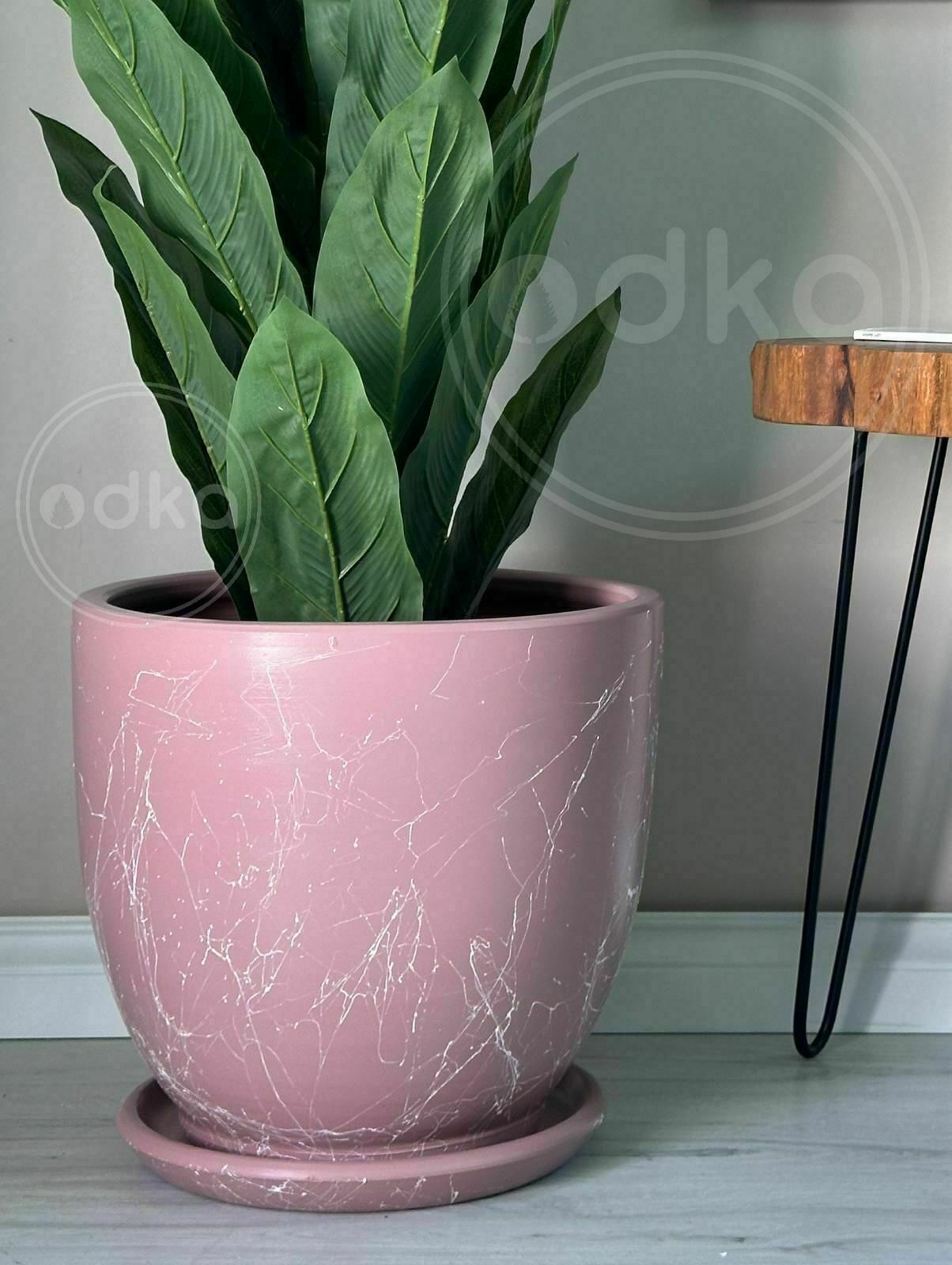 10 Lt Saksı Klasik Saksı Tabaklı Yükseklik 23cm Çap 25cm Pembe Mermer Desenli