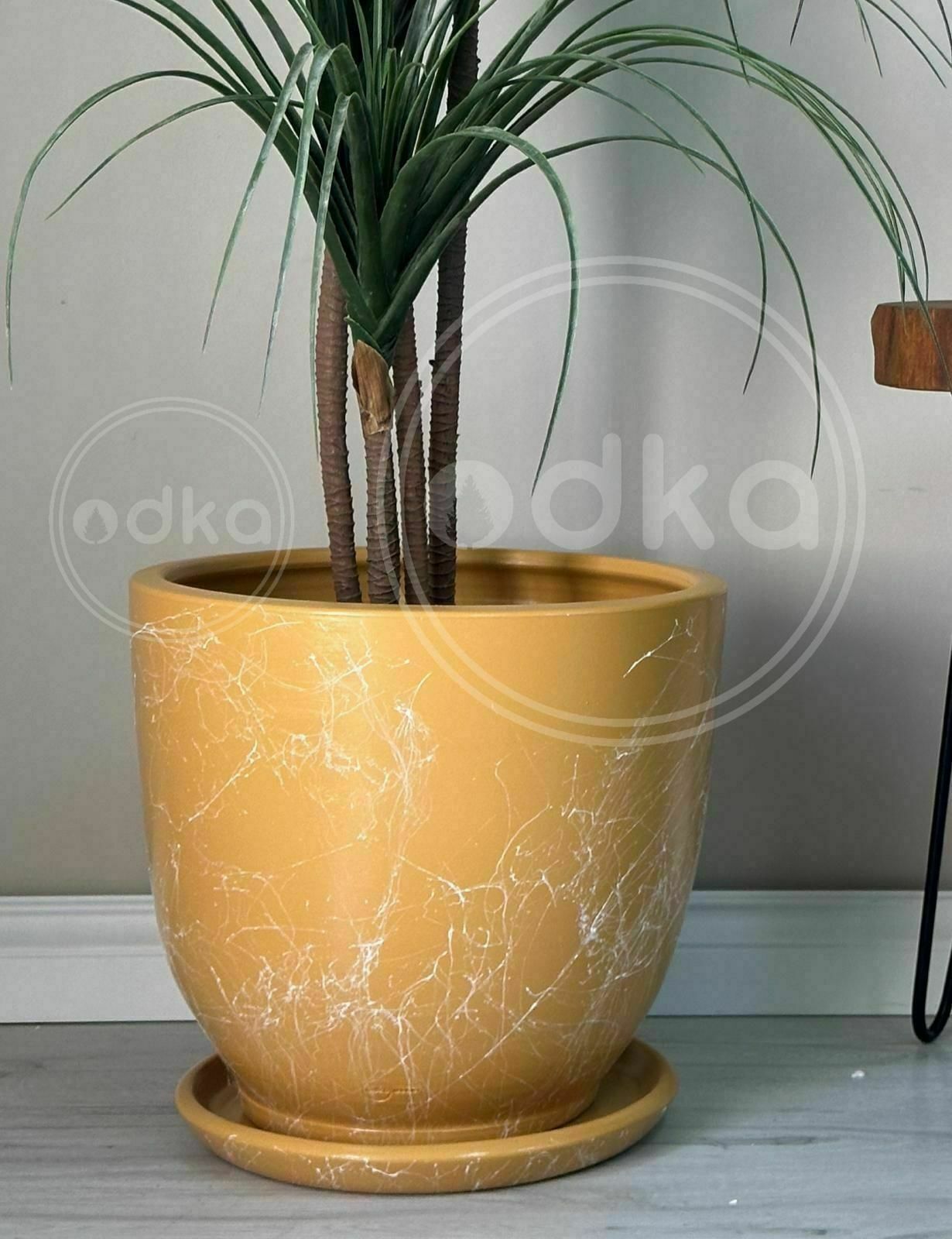 10 Lt Saksı Klasik Saksı Tabaklı Yükseklik 23cm Çap 25cm Sarı Mermer Desenli