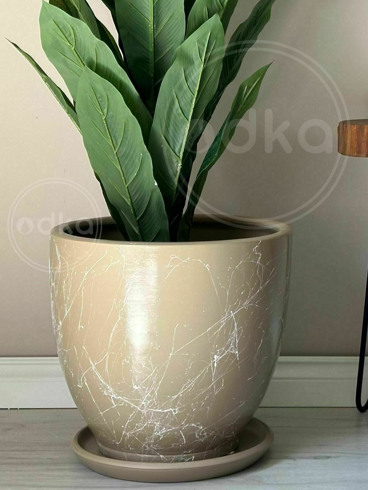 10 Lt Saksı Klasik Saksı Tabaklı Yükseklik 23cm Çap 25cm Bej Mermer Desenli