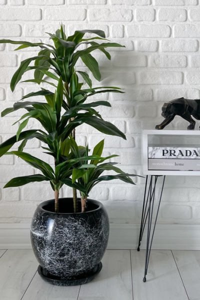 Küre Saksı Mia-Siyah Mermer Desenli H:14cm X Çap:14cm (5 Litre)