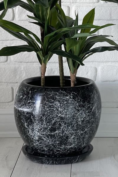 Küre Saksı Mia-Siyah Mermer Desenli H:14cm X Çap:14cm (5 Litre)