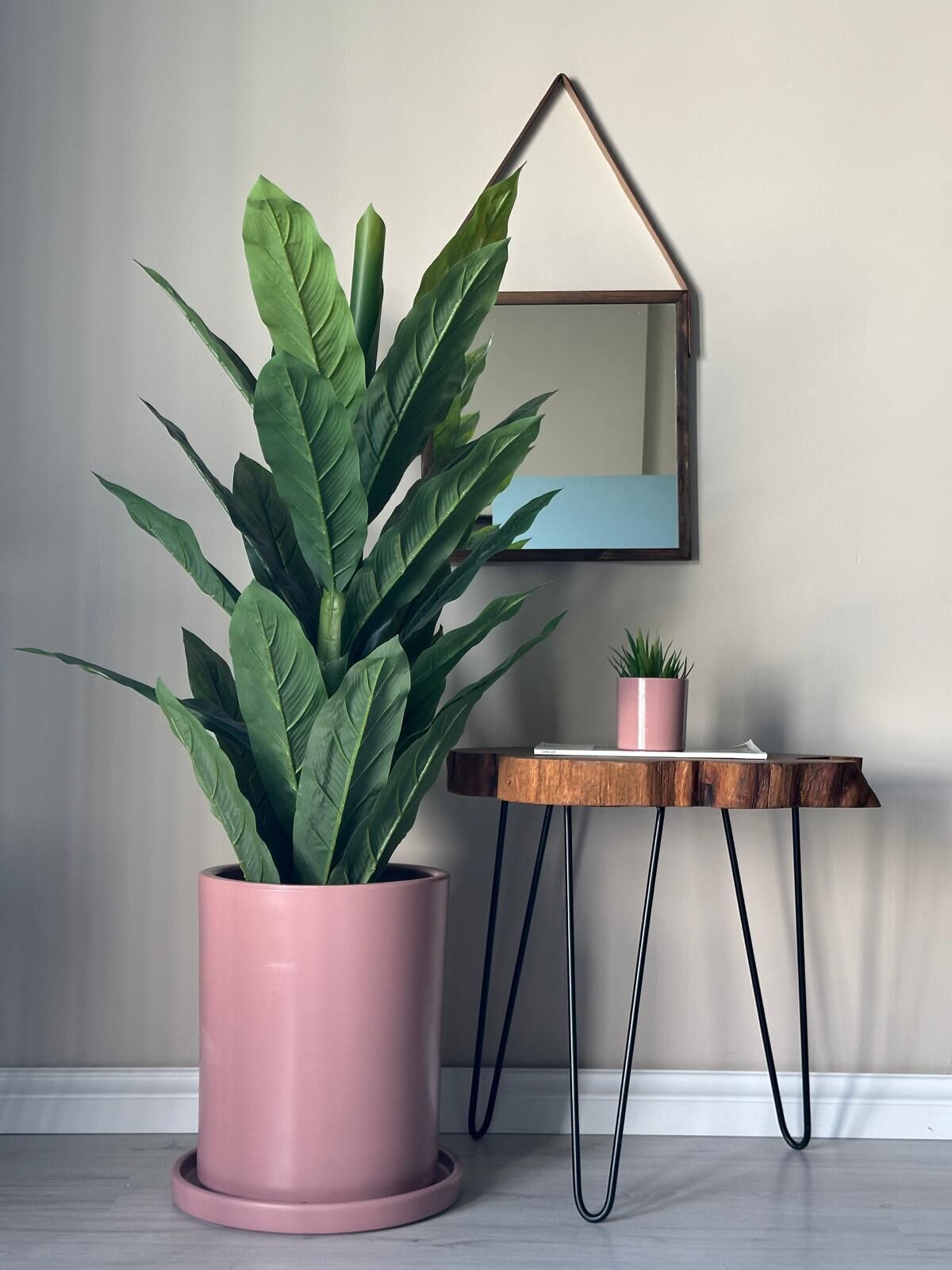 Silindir Saksı Tabaklı Yükseklik 30cm Çap 25cm Pembe