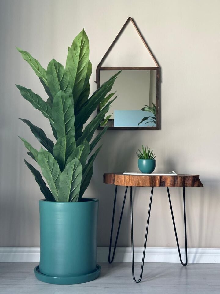 Silindir Saksı Tabaklı Yükseklik 30cm Çap 25cm