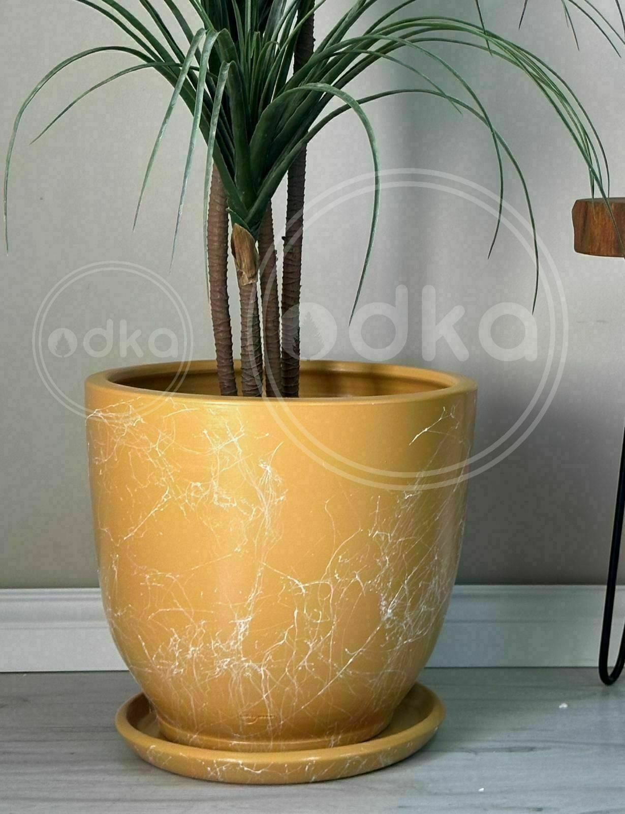 Mia Seri 60 Litre Büyük Boy Klasik Saksı Tabaklı Yükseklik 46cm Çap 46cm Sarı Mermer Desenli
