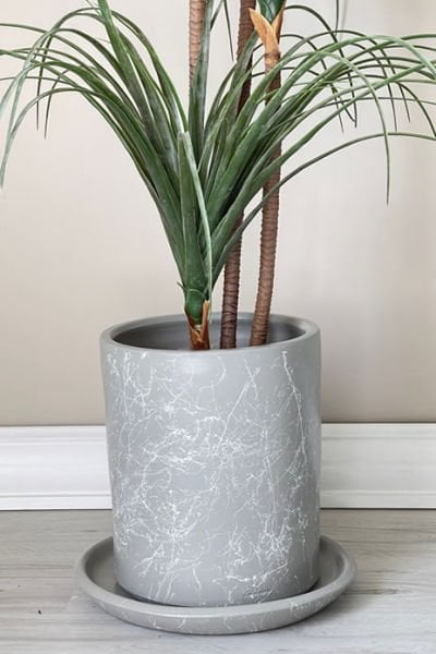 Silindir Saksı -Mia Granit Mermer Desenli H:25cm X Çap: 25cm (15 Litre)