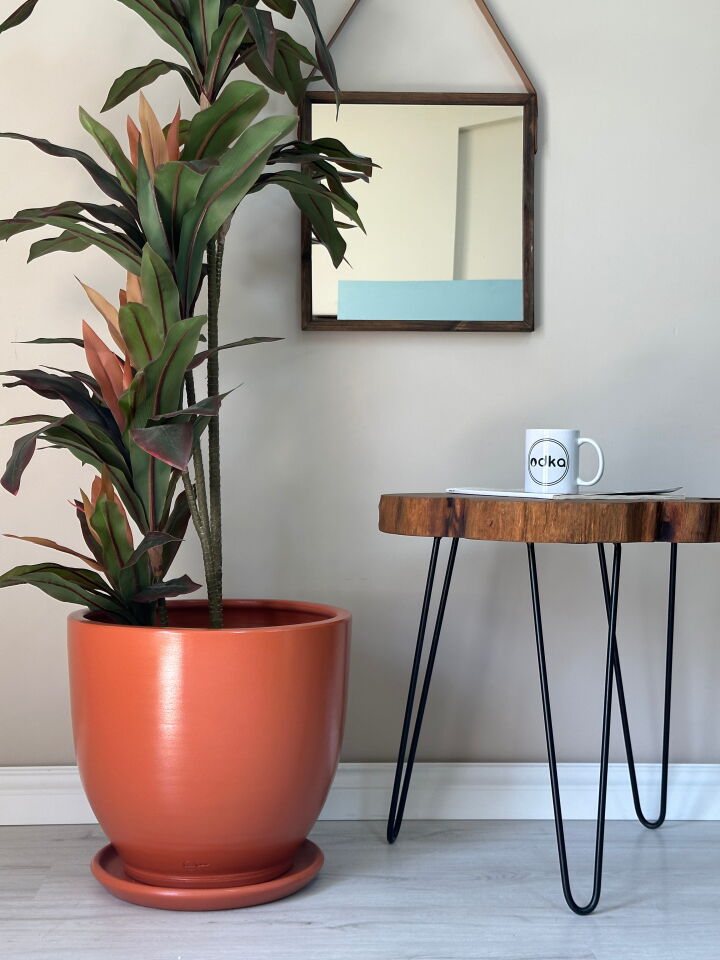 Klasik Saksı Tabaklı Yükseklik 38cm Çap 40cm Kiremit (Naturel)