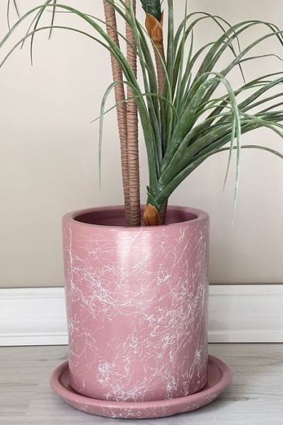 Silindir Saksı -Mia Pembe Mermer Desenli