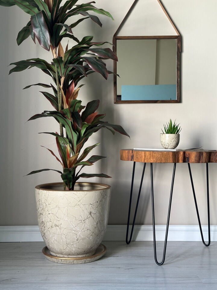 Lily Seri Klasik Saksı Tabaklı Yükseklik 38cm Çap 40cm