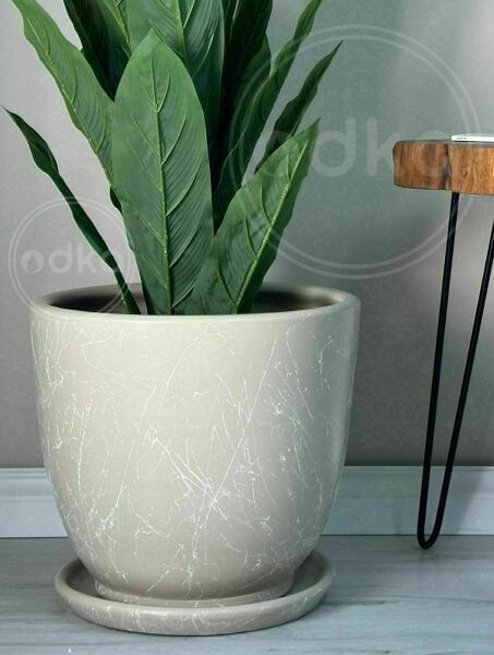 10 Lt Saksı Klasik Saksı Tabaklı Yükseklik 23cm Çap 25cm Taş Mermer Desenli