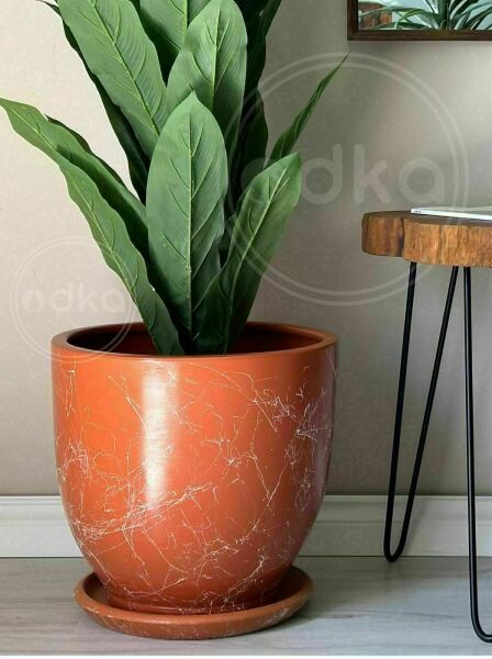 10 Lt Saksı Klasik Saksı Tabaklı Yükseklik 23cm Çap 25cm Kiremit Mermer Desenli