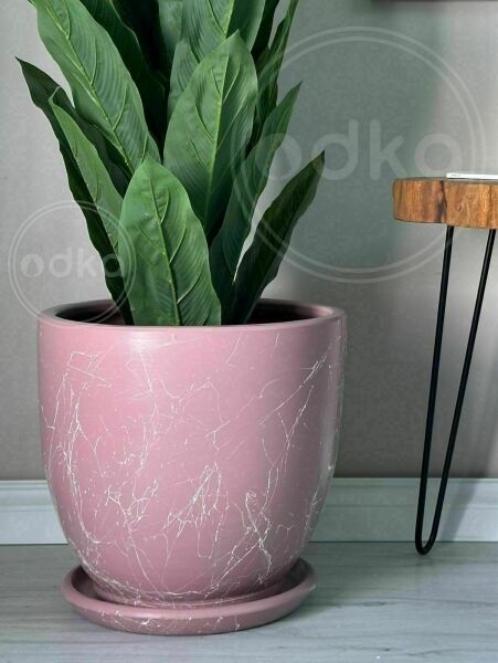 10 Lt Saksı Klasik Saksı Tabaklı Yükseklik 23cm Çap 25cm Pembe Mermer Desenli