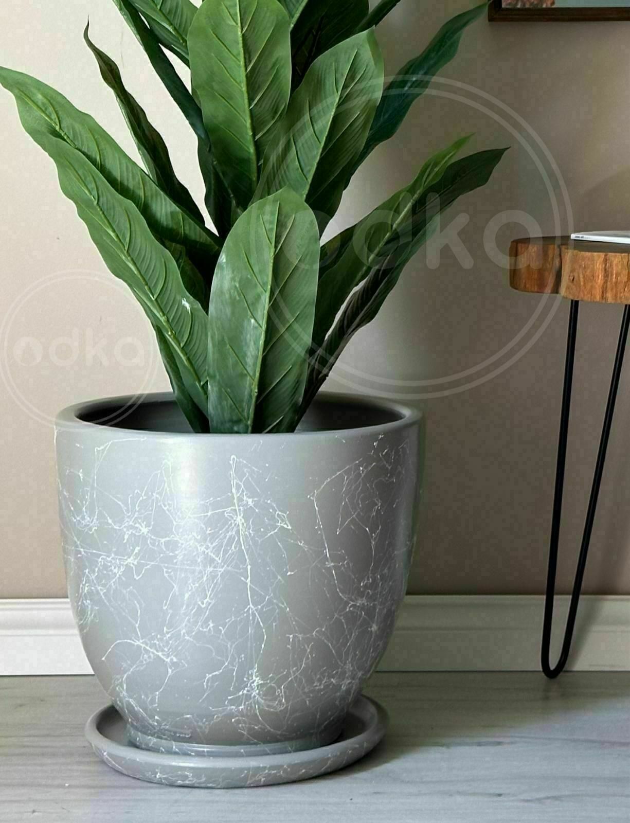 10 Lt Saksı Klasik Saksı Tabaklı Yükseklik 23cm Çap 25cm Granit Mermer Desenli