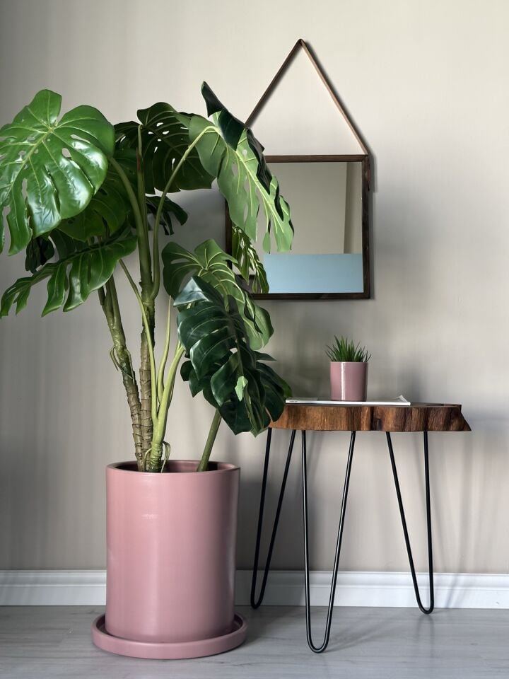 Silindir Saksı Tabaklı -Pembe