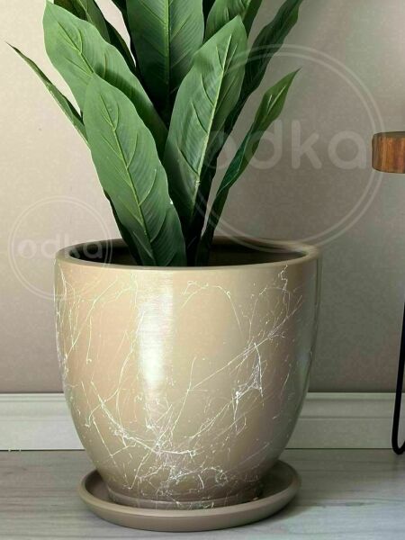 10 Lt Saksı Klasik Saksı Tabaklı Yükseklik 23cm Çap 25cm Bej Mermer Desenli