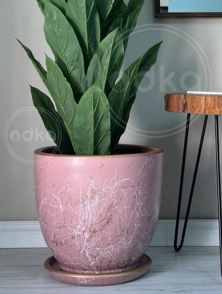 10 Lt Saksı Klasik Saksı Tabaklı Yükseklik 23cm Çap 25cm Pembe-Beyaz-Gold