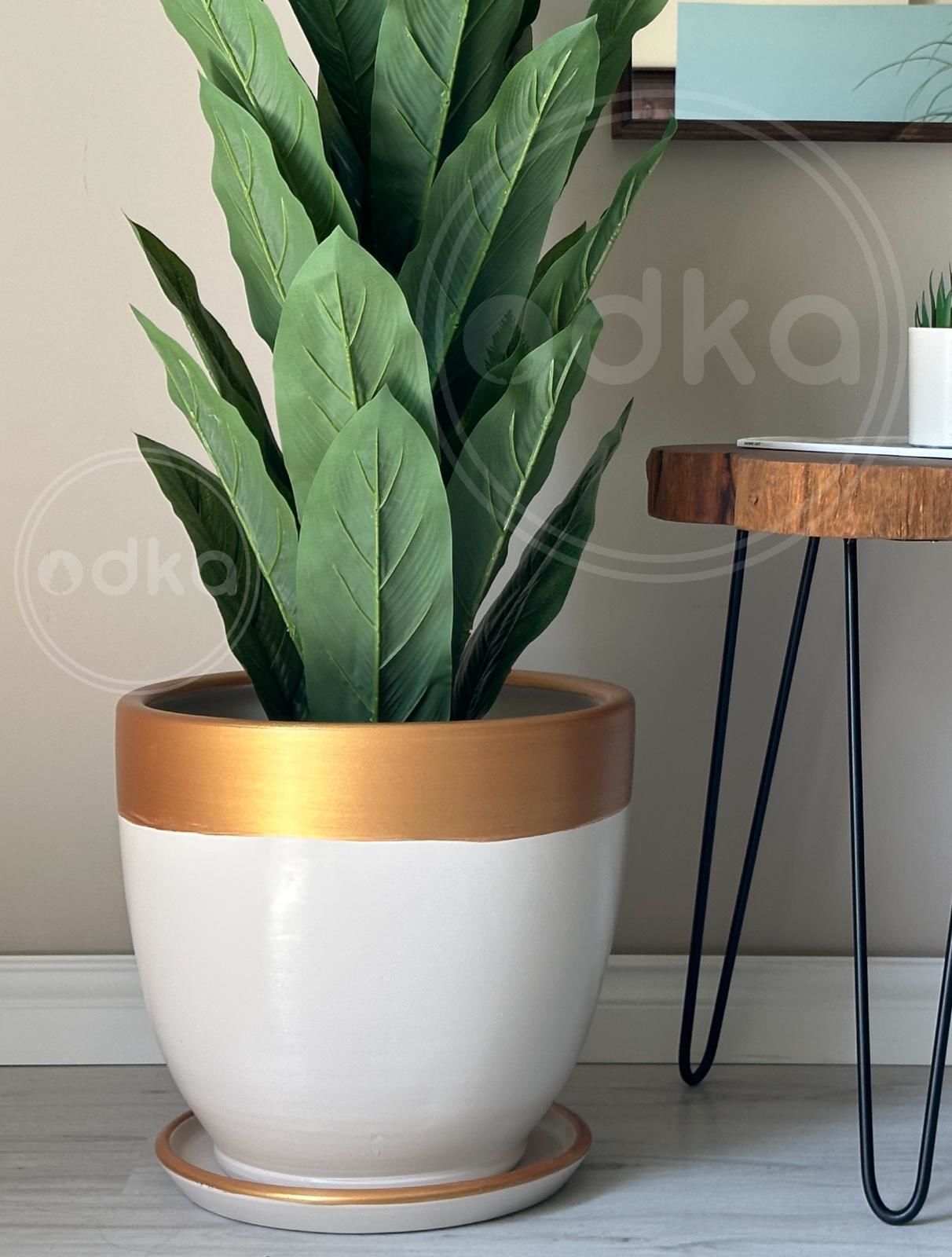 10 Lt Saksı Klasik Saksı Tabaklı Yükseklik 23cm Çap 25cm Ekru-Gold