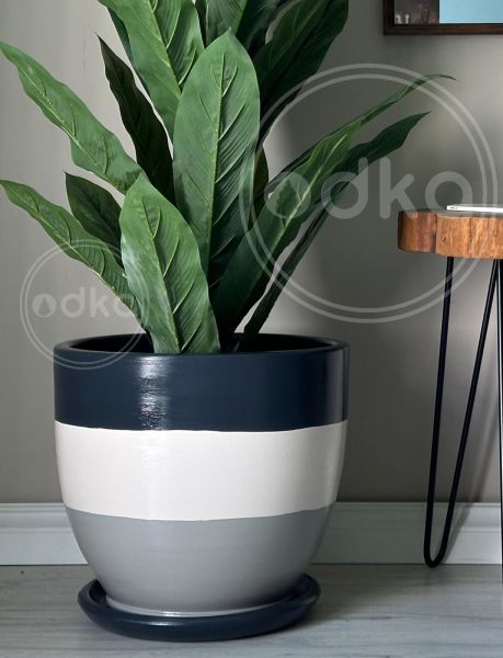 10 Lt Saksı Klasik Saksı Tabaklı Yükseklik 23cm Çap 25cm Antrasit-Ekru-Granit