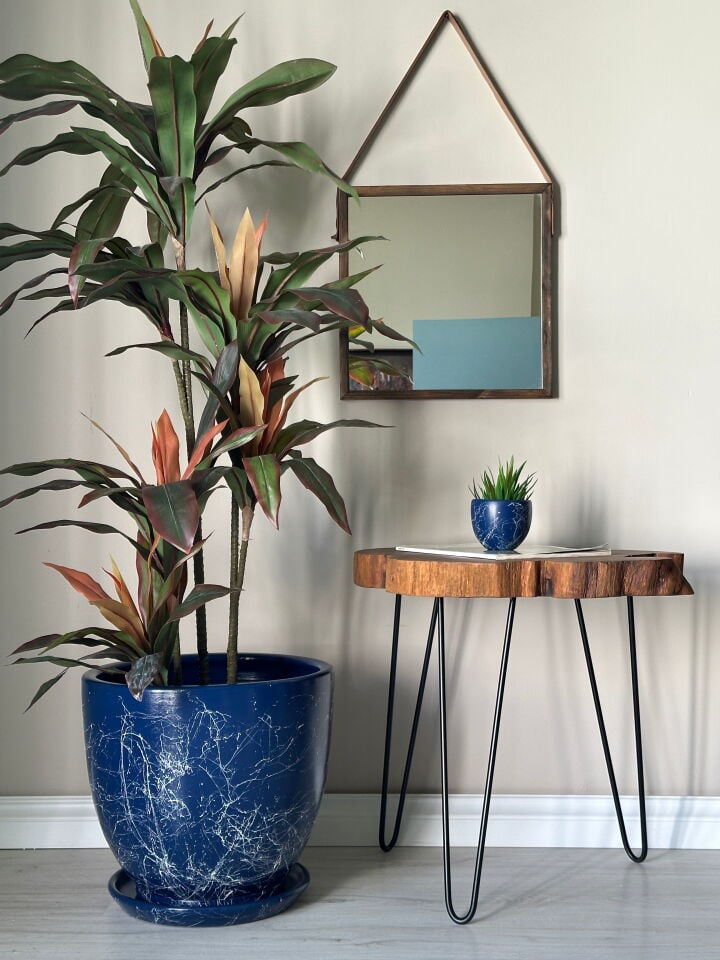 Klasik Saksı Tabaklı Mia Seri- Gece Mavisi Mermer Desenli