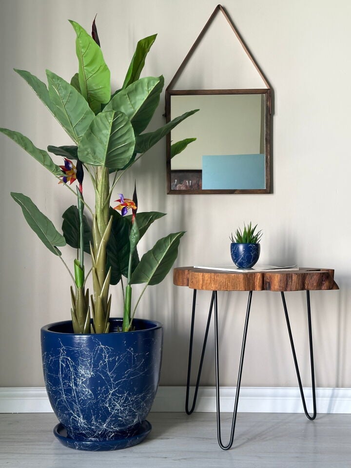 Klasik Saksı Tabaklı Mia Seri- Gece Mavisi Mermer Desenli