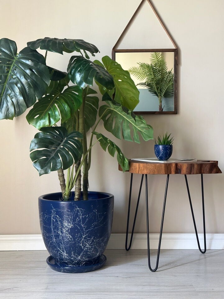 Klasik Saksı Tabaklı Mia Seri- Gece Mavisi Mermer Desenli