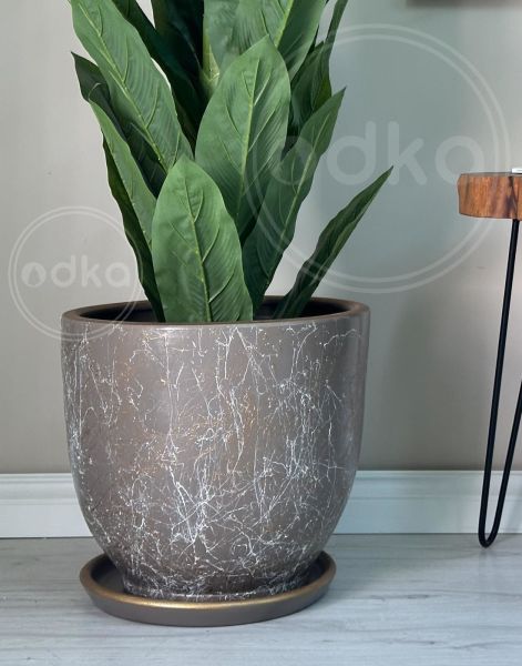 10 Lt Saksı Klasik Saksı Tabaklı Yükseklik 23cm Çap 25cm Vizon-Beyaz-Gold