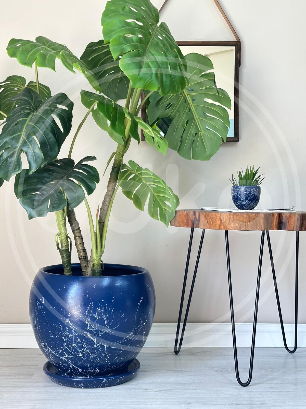 Küre Saksı Mia-Gece Mavisi Mermer Desenli