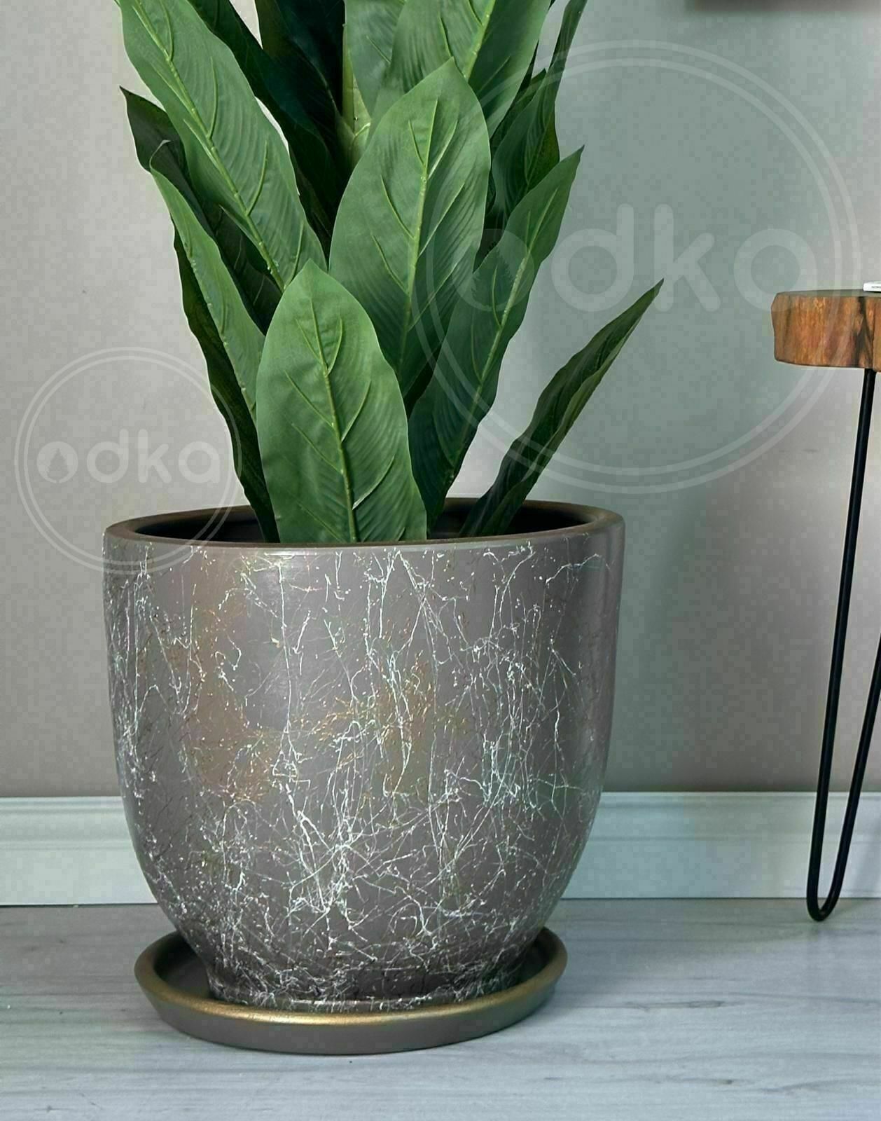 Lily Seri Klasik Saksı Tabaklı Yükseklik 38cm Çap 40cm Vizon-Beyaz-Gold