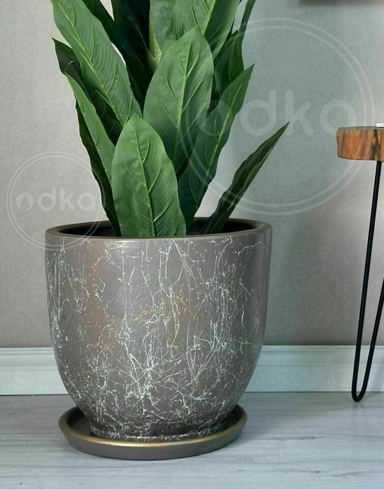 Lily Seri Klasik Saksı Tabaklı Yükseklik 38cm Çap 40cm Vizon-Beyaz-Gold