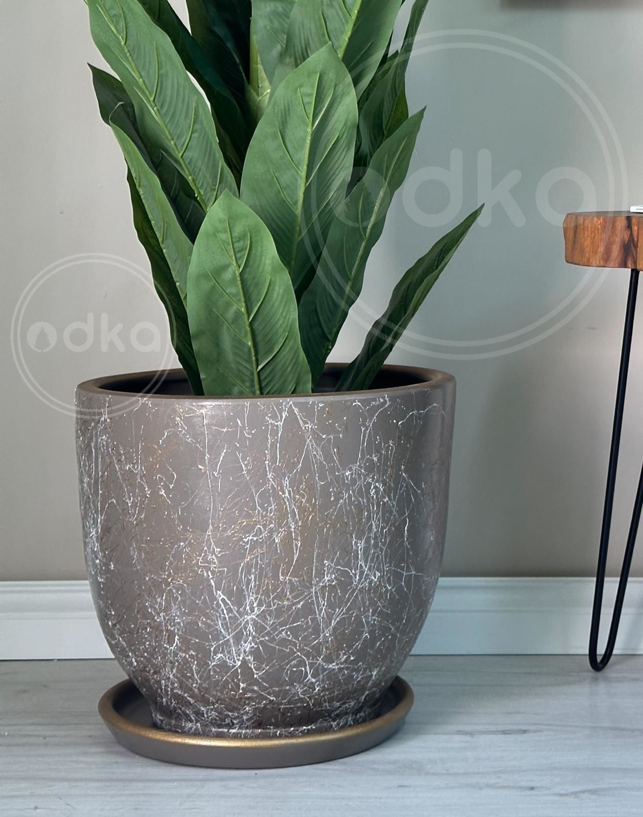 10 Lt Saksı Klasik Saksı Tabaklı Yükseklik 23cm Çap 25cm Vizon-Beyaz-Gold