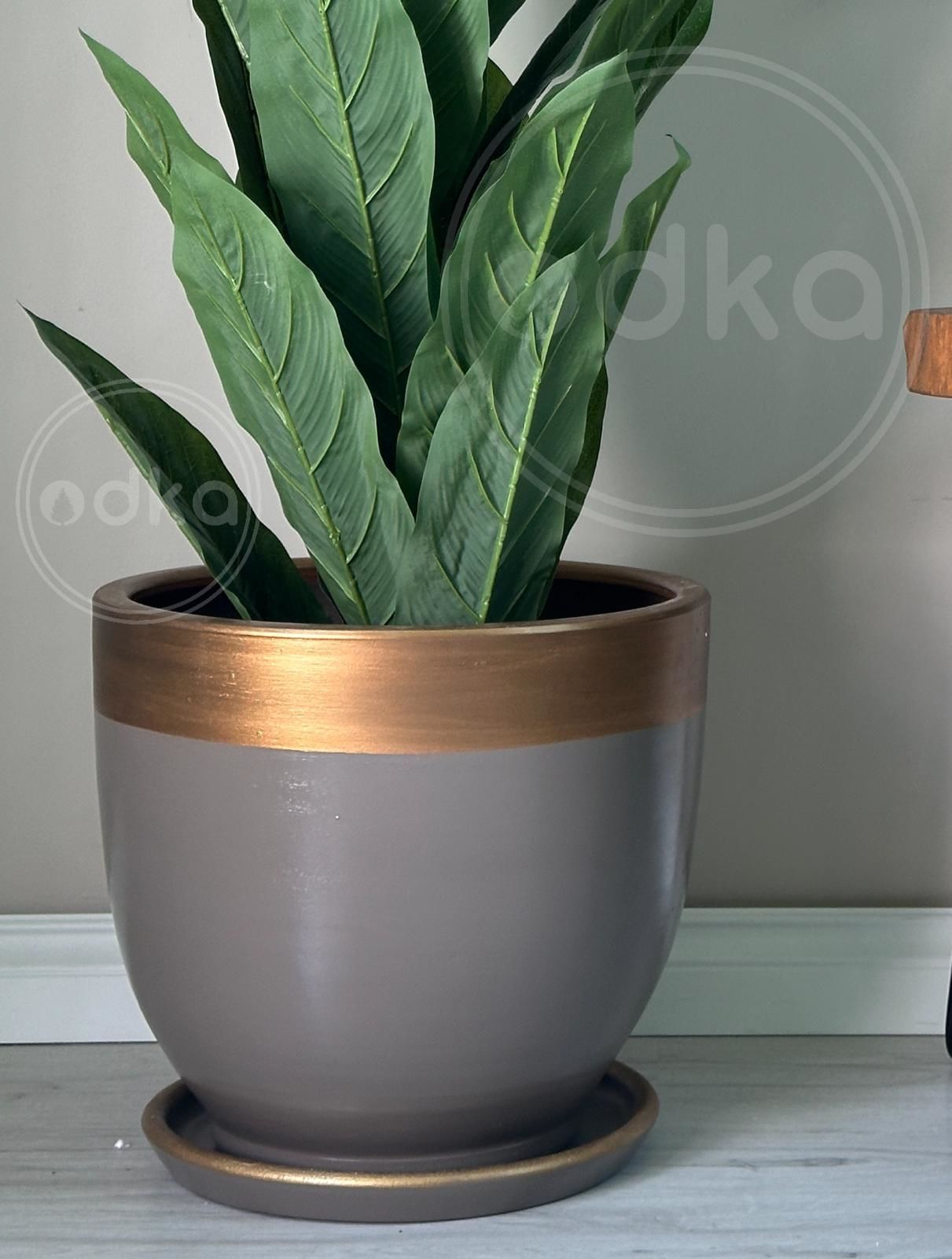 10 Lt Saksı Klasik Saksı Tabaklı Yükseklik 23cm Çap 25cm Vizon-Gold