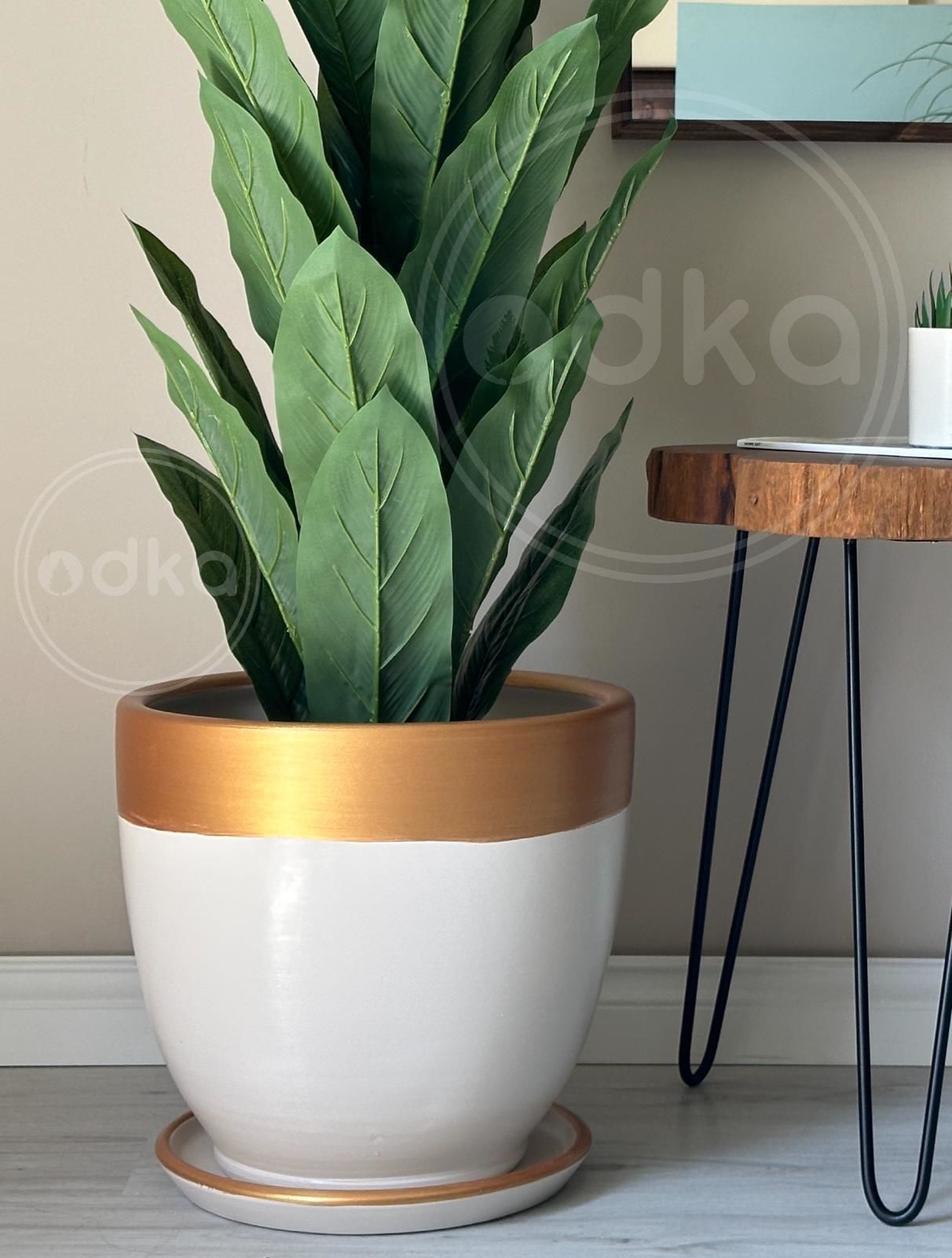 10 Lt Saksı Klasik Saksı Tabaklı Yükseklik 23cm Çap 25cm Ekru-Gold