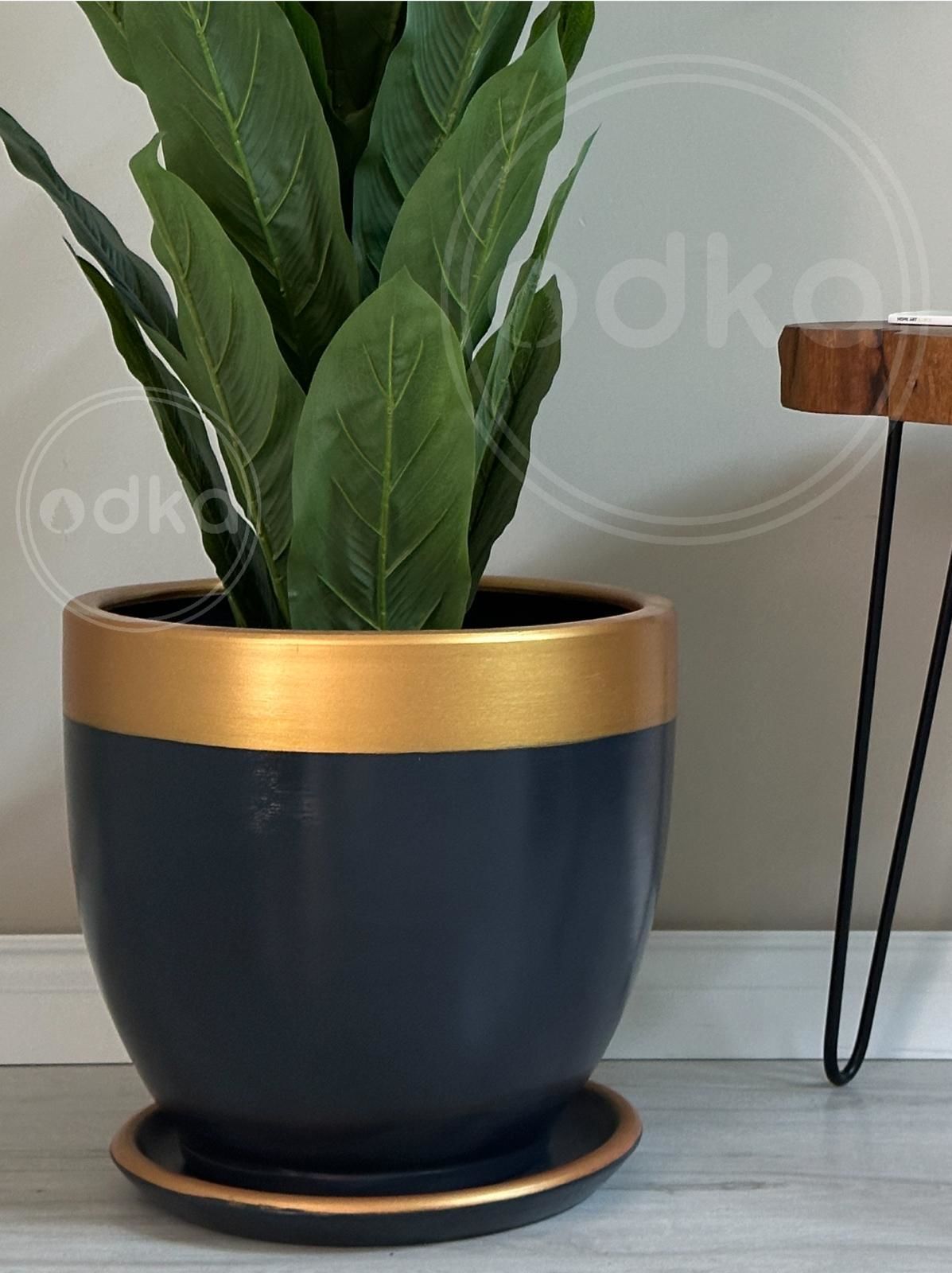 10 Lt Saksı Klasik Saksı Tabaklı Yükseklik 23cm Çap 25cm Antrasit-Gold