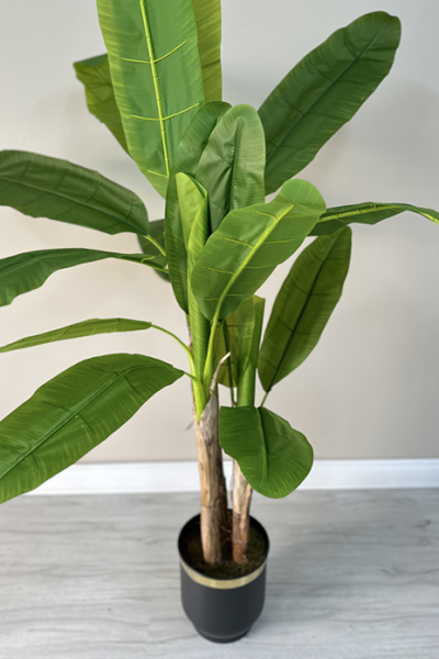 Yapay Bitki Geniş Yapraklı Muz Ağacı 210cm Metal Saksılı Antrasit Gold