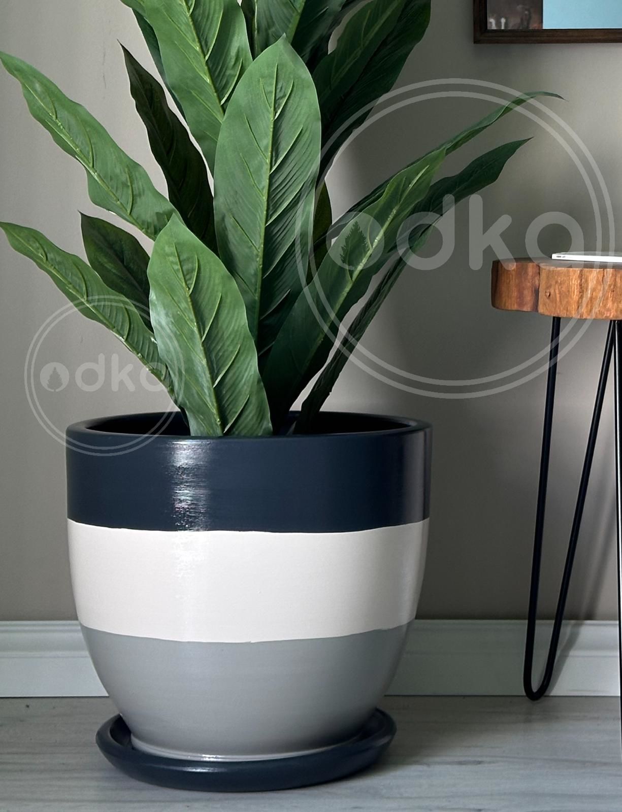 10 Lt Saksı Klasik Saksı Tabaklı Yükseklik 23cm Çap 25cm Antrasit-Ekru-Granit