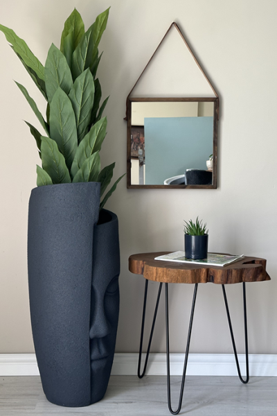 Yarım Yüz Fiber Saksı Antrasit H:88cmXÇap: 35cmXDerinlik:50cm