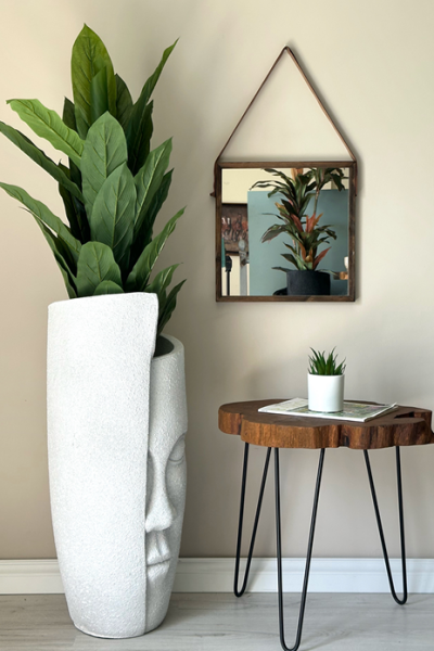 Yarım Yüz Fiber Saksı Beyaz H:88cmX Çap: 35cmX Derinlik:50cm