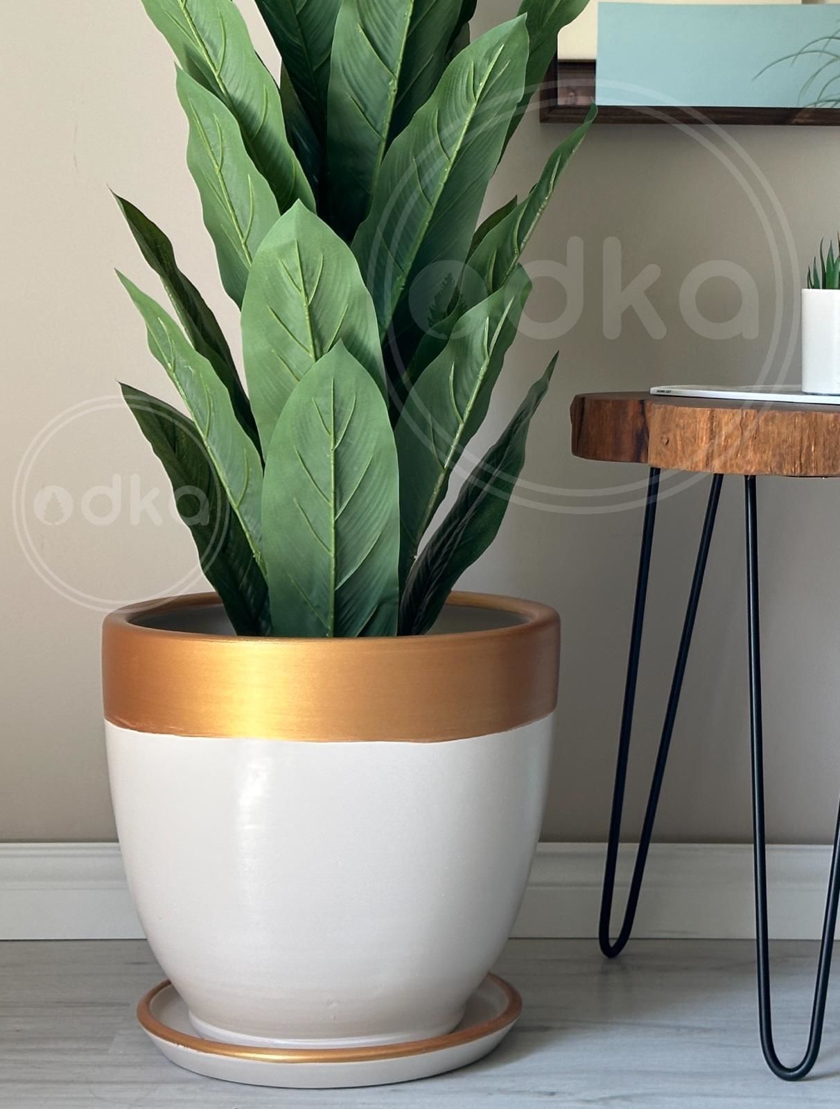 10 Lt Saksı Klasik Saksı Tabaklı Yükseklik 23cm Çap 25cm Ekru-Gold