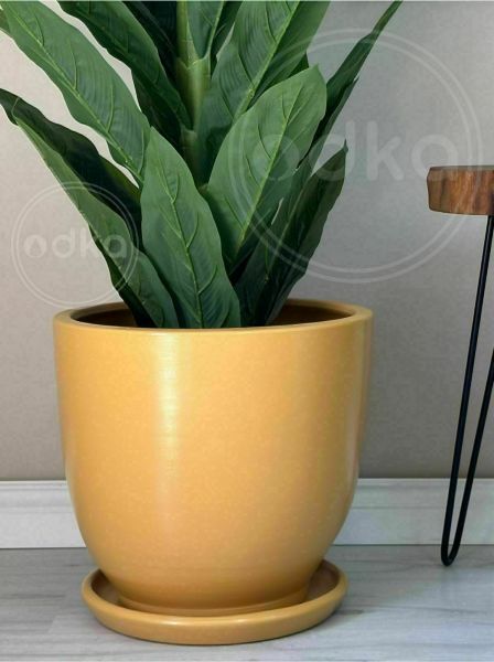 40 Litre Büyük Boy Klasik Saksı Tabaklı Yükseklik 38cm Çap 40cm Sarı