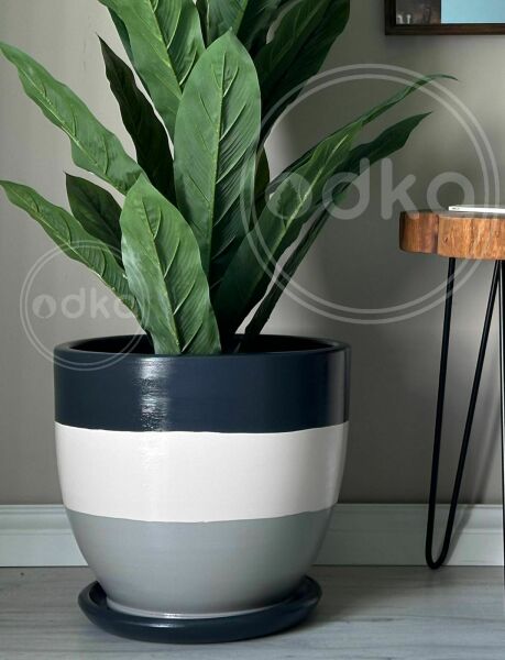 10 Lt Saksı Klasik Saksı Tabaklı Yükseklik 23cm Çap 25cm Antrasit-Ekru-Granit