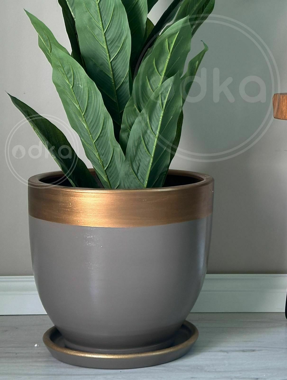 10 Lt Saksı Klasik Saksı Tabaklı Yükseklik 23cm Çap 25cm Vizon-Gold